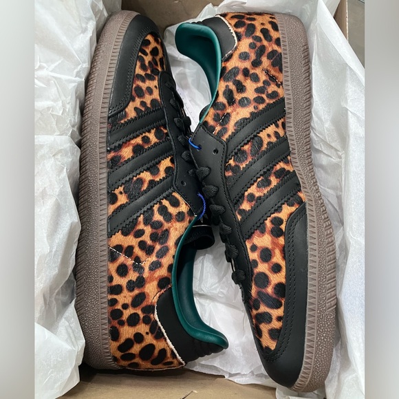 Women’s Adidas Samba OG Black Green Leopard Size 10.5 - Picture 7 of 8